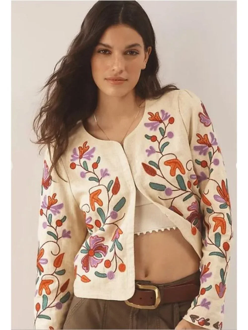 NWT Anthropologie Women's Floral Embroidered Dolan Linen Jacket Size S 3235 - Picture 2 of 16